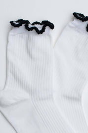White Ruffle Edge Cotton Blend Socks