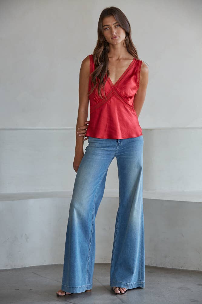 Red Sleeveless V-Neck Top