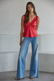 Red Sleeveless V-Neck Top
