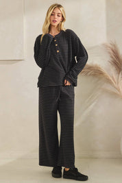 Striped Button Henley Brushed Lounge Set