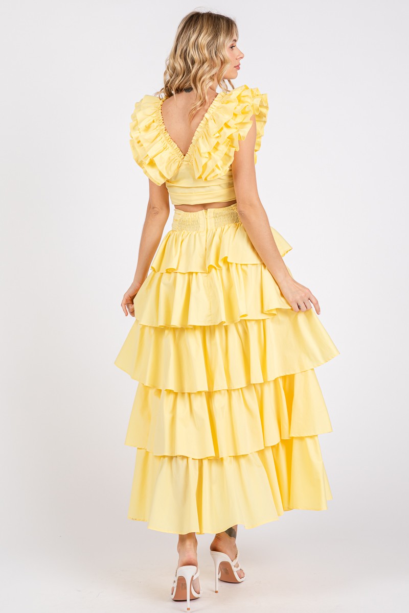 Lemon Yellow Ruffle Frill Skirts Set