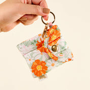 Orange Floral Earbud Case Keychain