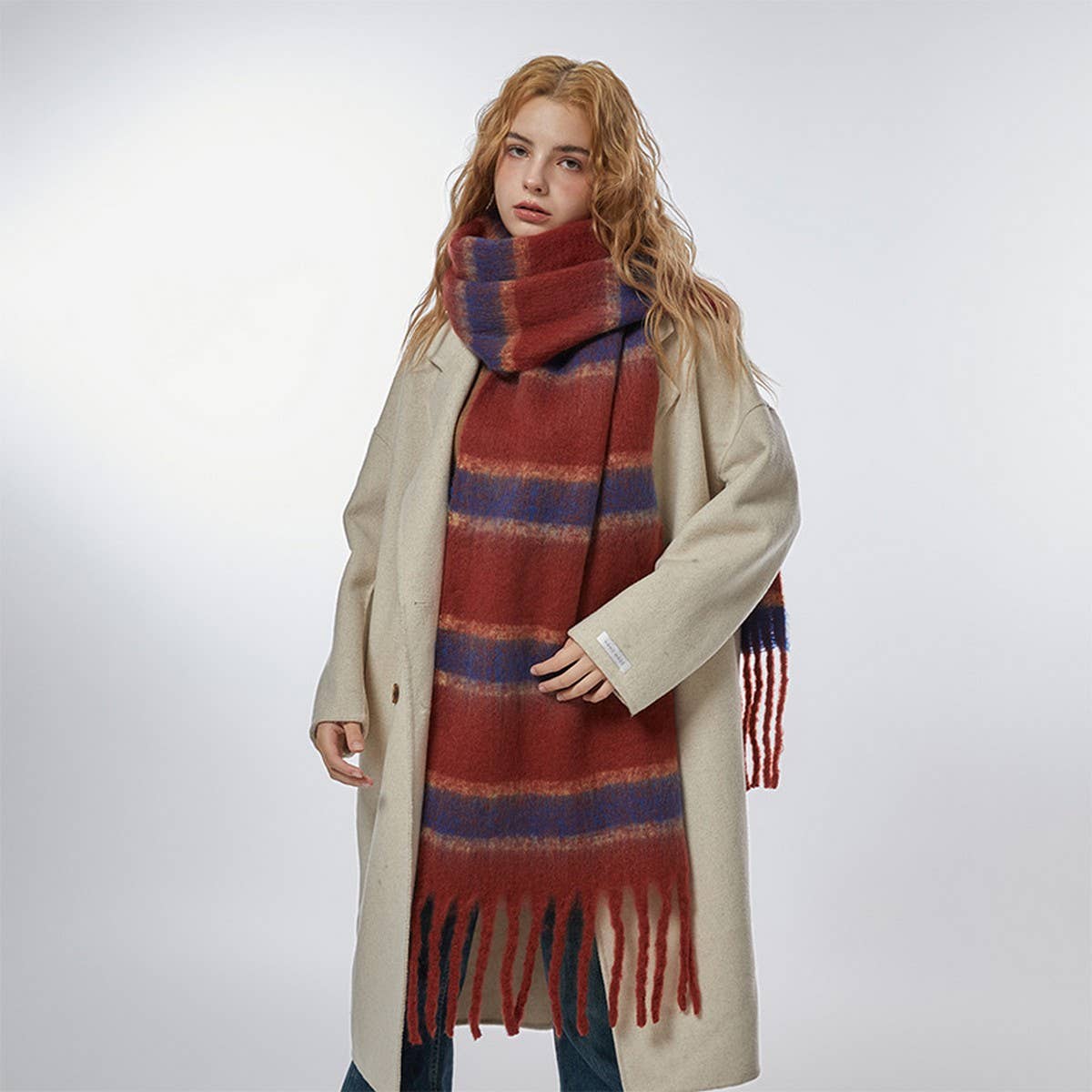 Red Retro Stripe Fleece Scarf — view 5