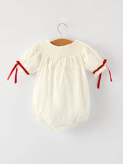 Christmas Girl's Romper with Red Bow Details