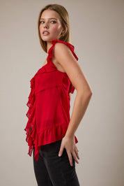 Red Ruffle Detail Top