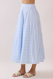 Blue Striped Paneled Midi Skirt