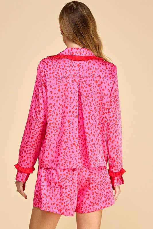 Leopard Ruffle Long Sleeve Pajama Set