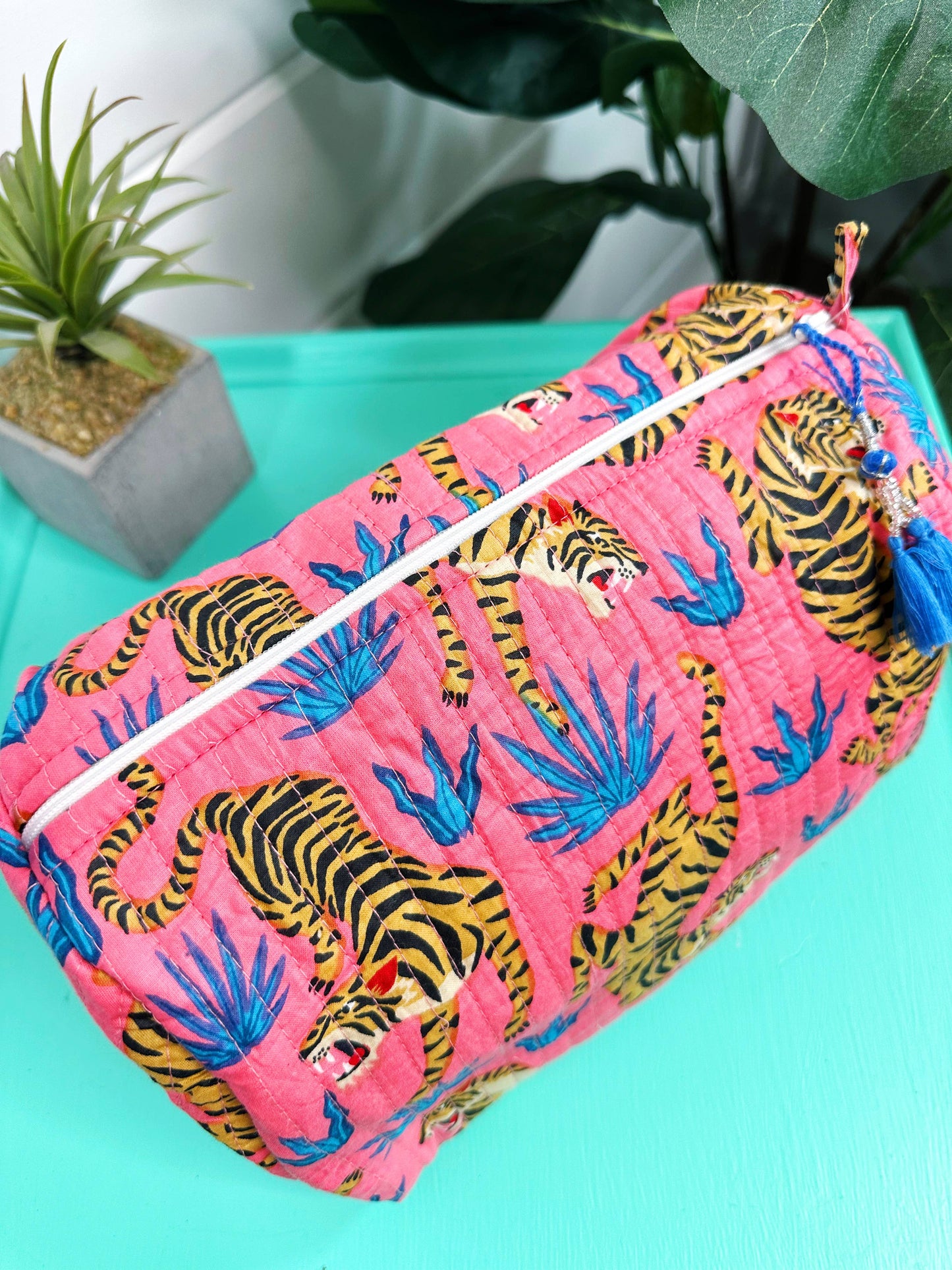 Rose Tiger Print Quilted Makeup Bag