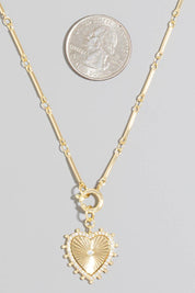 Halo Set Heart Pendant Bar Chain Necklace