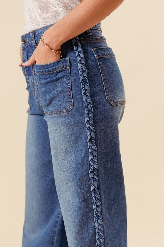 Braided Side Straight Leg Jeans