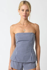 Blue Striped Peplum Top & Shorts Set
