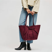 Burgundy Bow Front Suede Tote