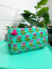 Aqua Floral Quilted Travel Bag