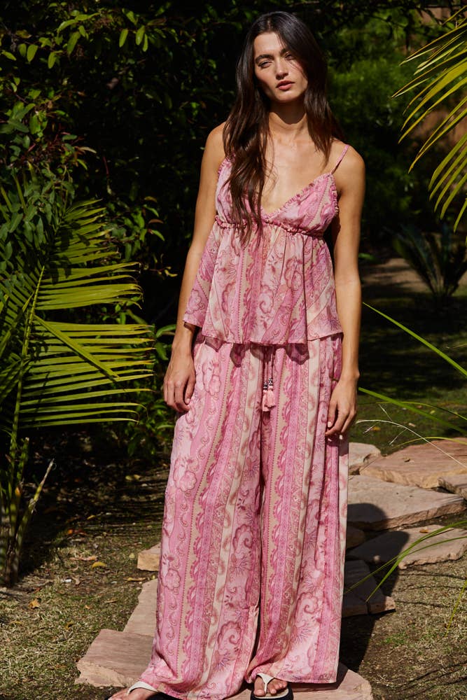 Pink Paisley Print Pants