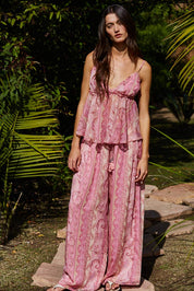 Pink Paisley Print Pants