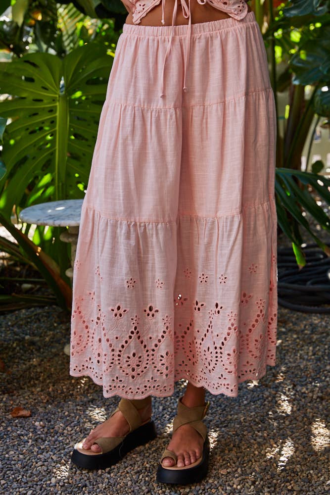 Woven Embroidered Waist Ruffled Skirt