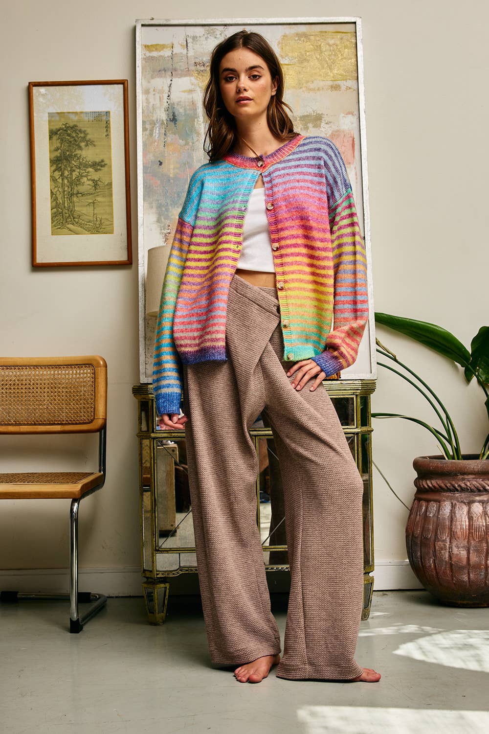 Rainbow Striped Button Down Cardigan