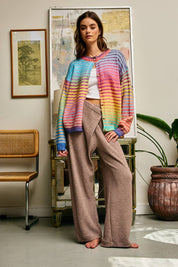 Rainbow Striped Button Down Cardigan