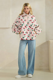 Cherry Printed Quarter Zip Sweater