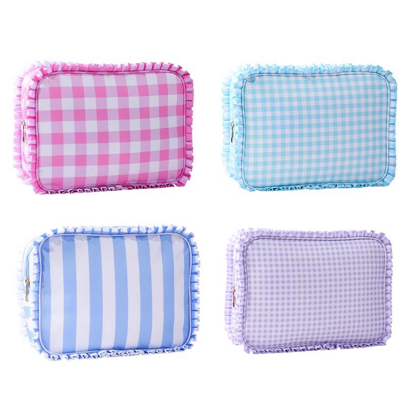 Ruffle Checker Stripe Cosmetic Bag