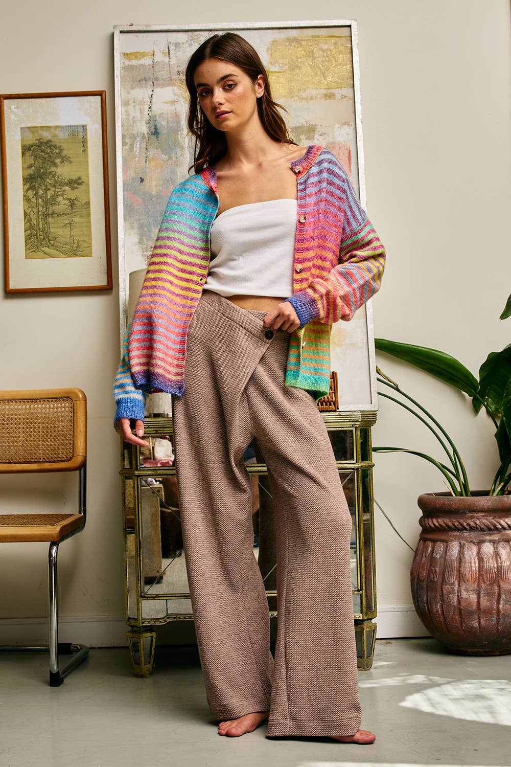 Rainbow Striped Button Down Cardigan