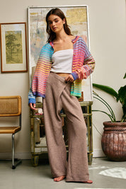 Rainbow Striped Button Down Cardigan