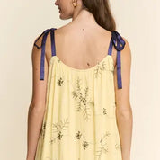 Yellow Embroidered Floral Midi Dress