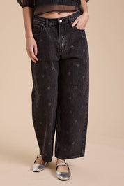 Heart Printed Denim Pants