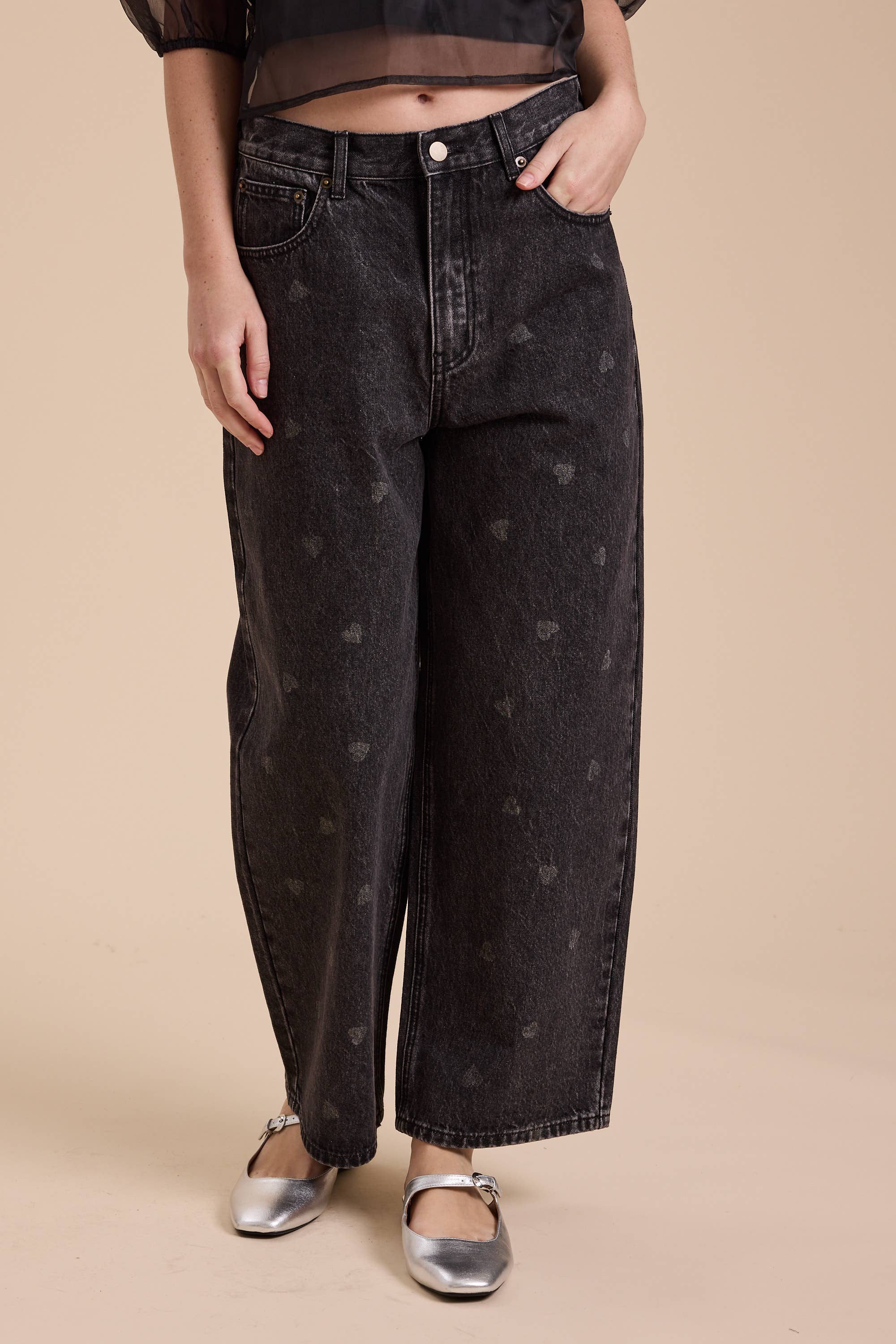 Heart Printed Denim Pants