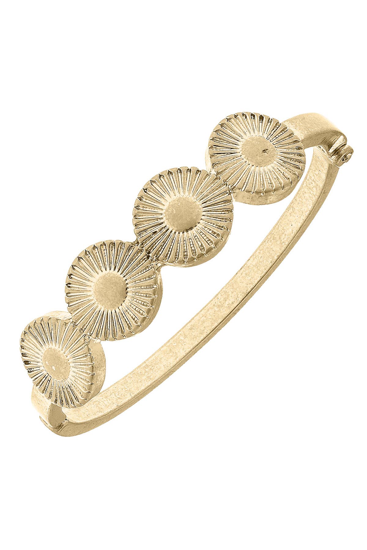 Sienna Fluted Metal Disc Hinge Bangle in Worn Gold