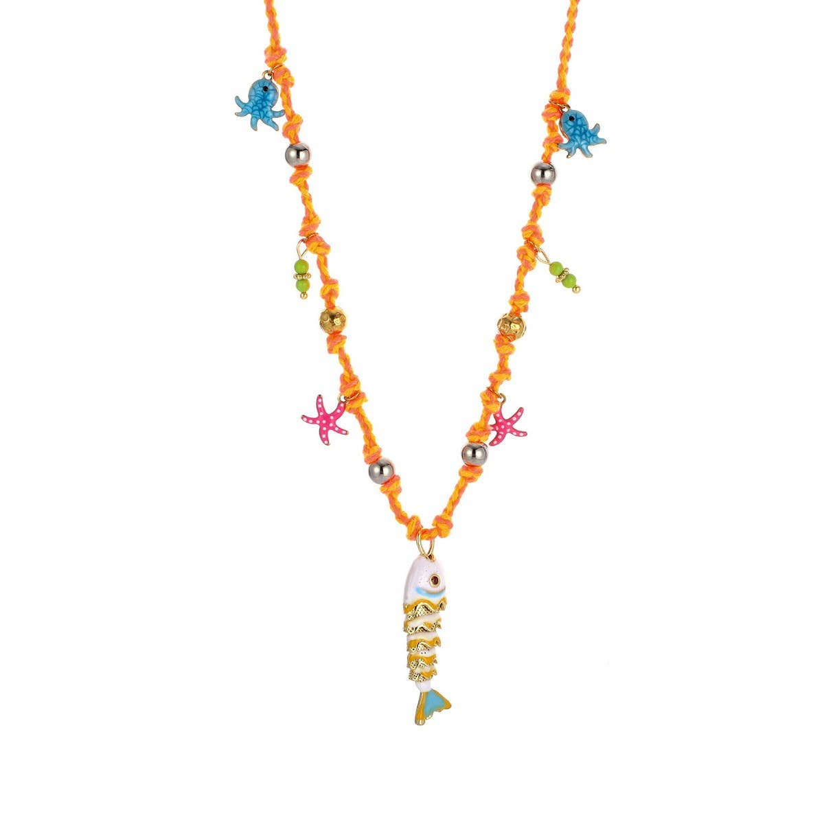 Orange Fish Rope Necklace — color: orange and 3D koi fish pendant, 1.5" long