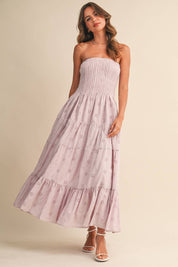 Pink Pleated Layered Midi Dress