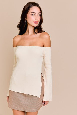 Cream Side Slit Sweater