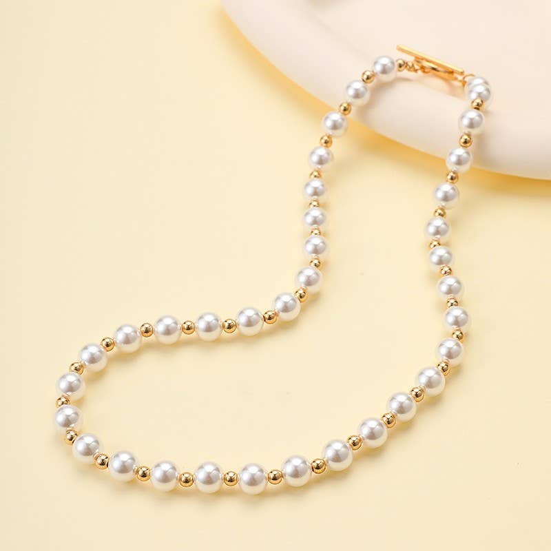 Gold Pearl Toggle Necklace