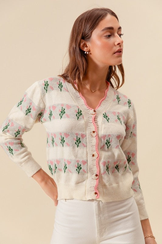 Floral Button Front Sweater