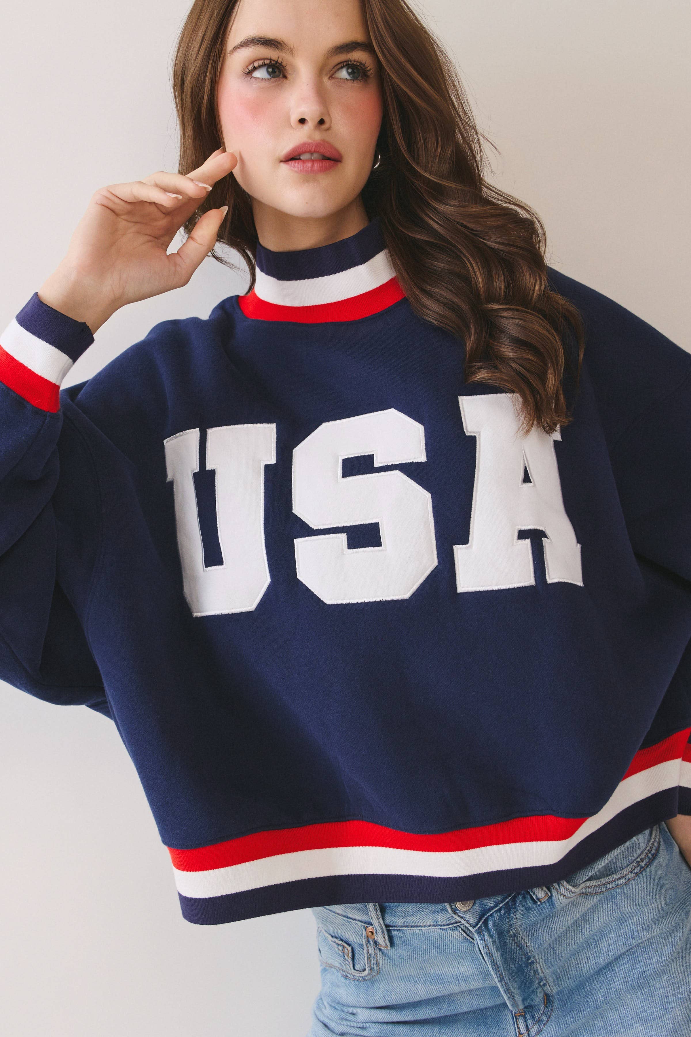 Navy USA Letter Trim Sweatshirt