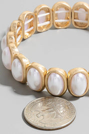 Metallic Set Oval Pearl Beads Elastic Bracelet