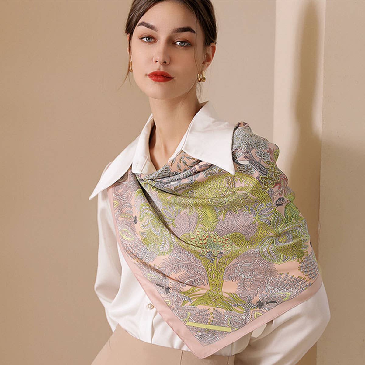Pink Vintage French Print Scarf showing color: pink