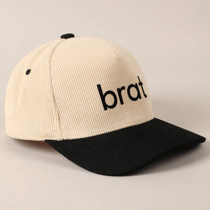 Brat Typographic Two-Tone 5 Panel Corduroy Baseball Cap