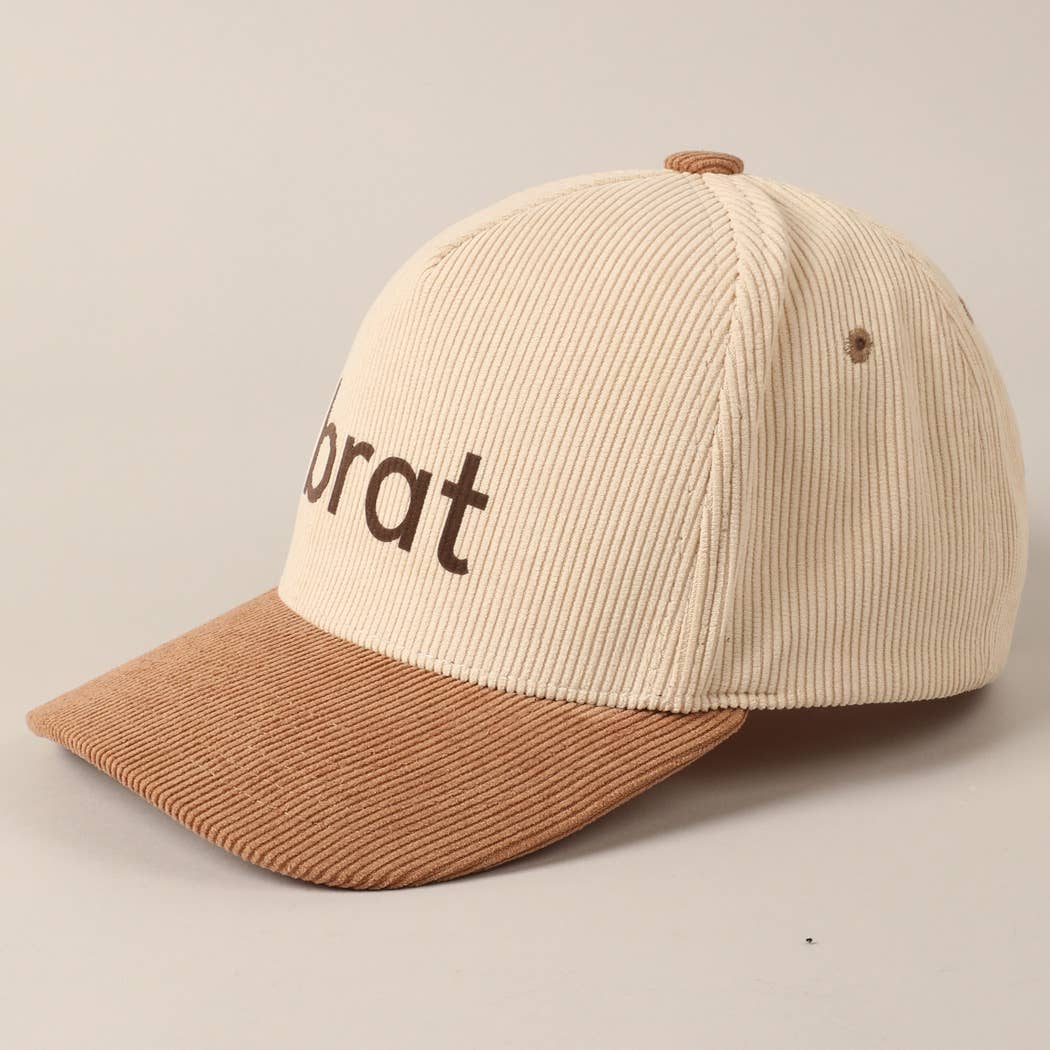 Brat Typographic Two-Tone 5 Panel Corduroy Baseball Cap