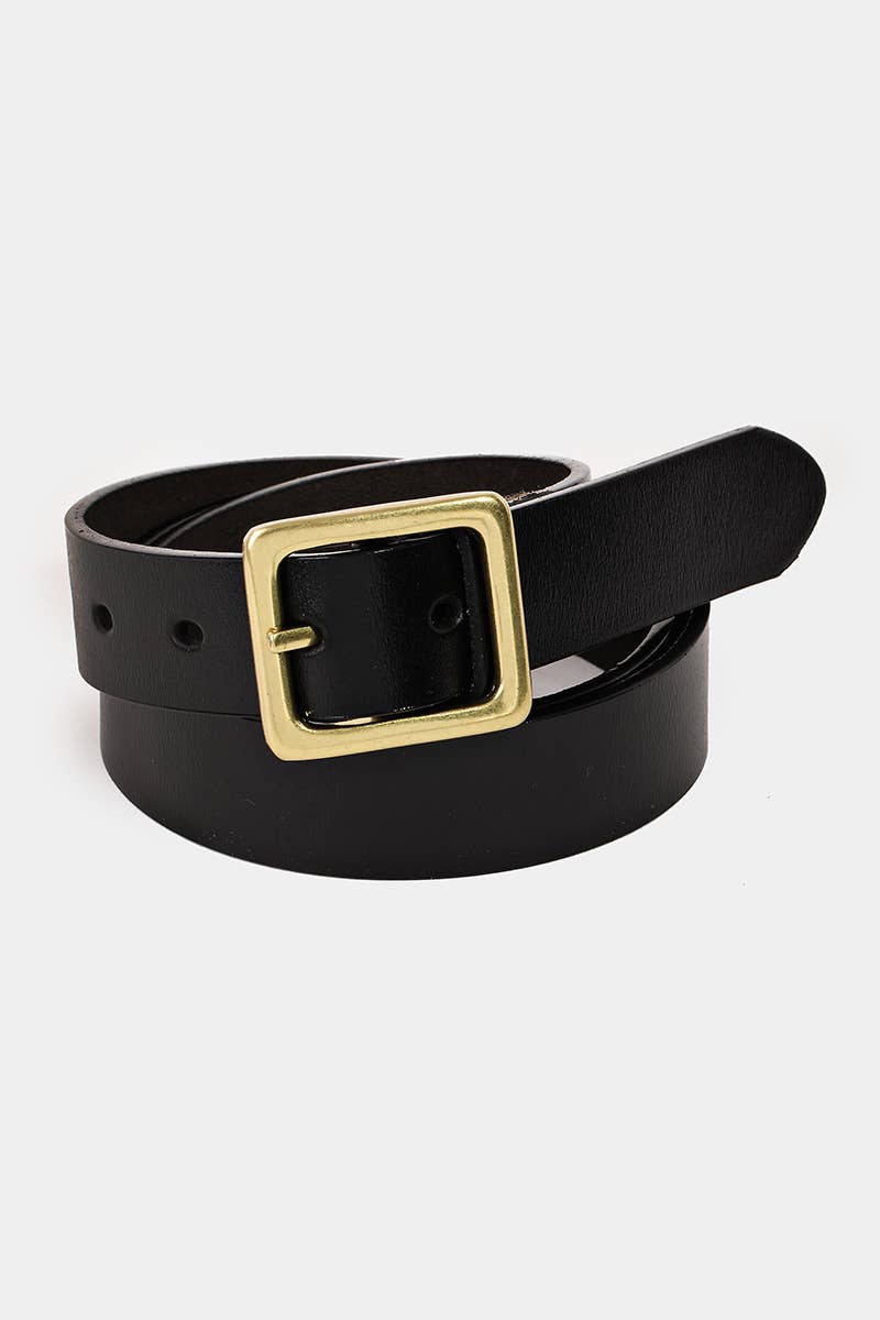 Black & Gold Leather Square Buckle Belt