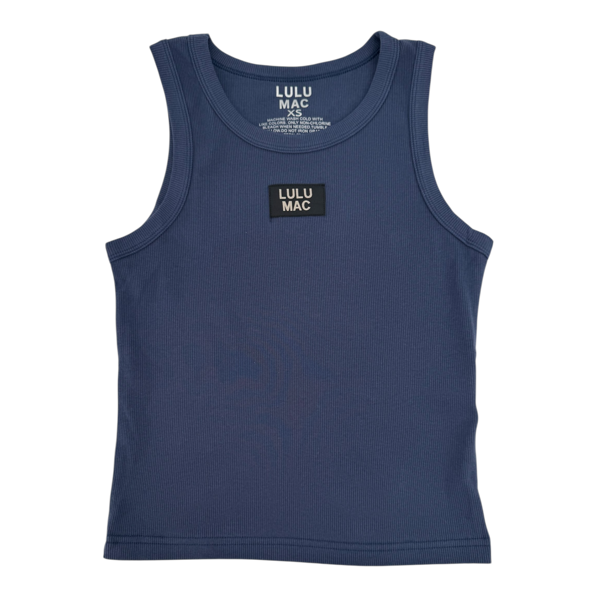 Navy Tank Lulu Mac showing sleeveless