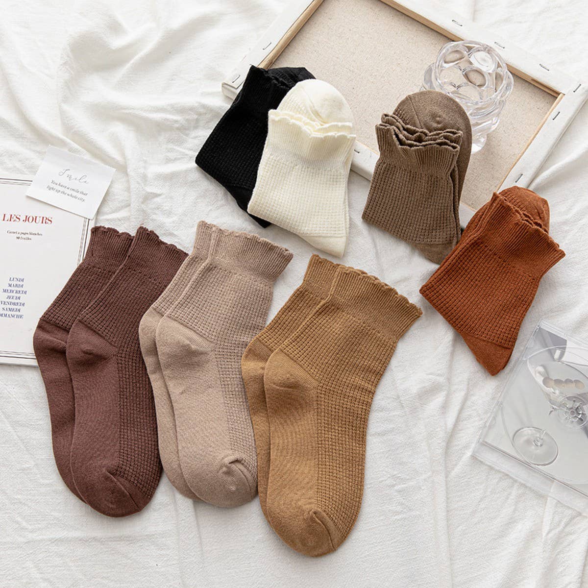 Dark Brown Ruffled Tube Socks