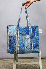 Blue Quilted Tote Bag
