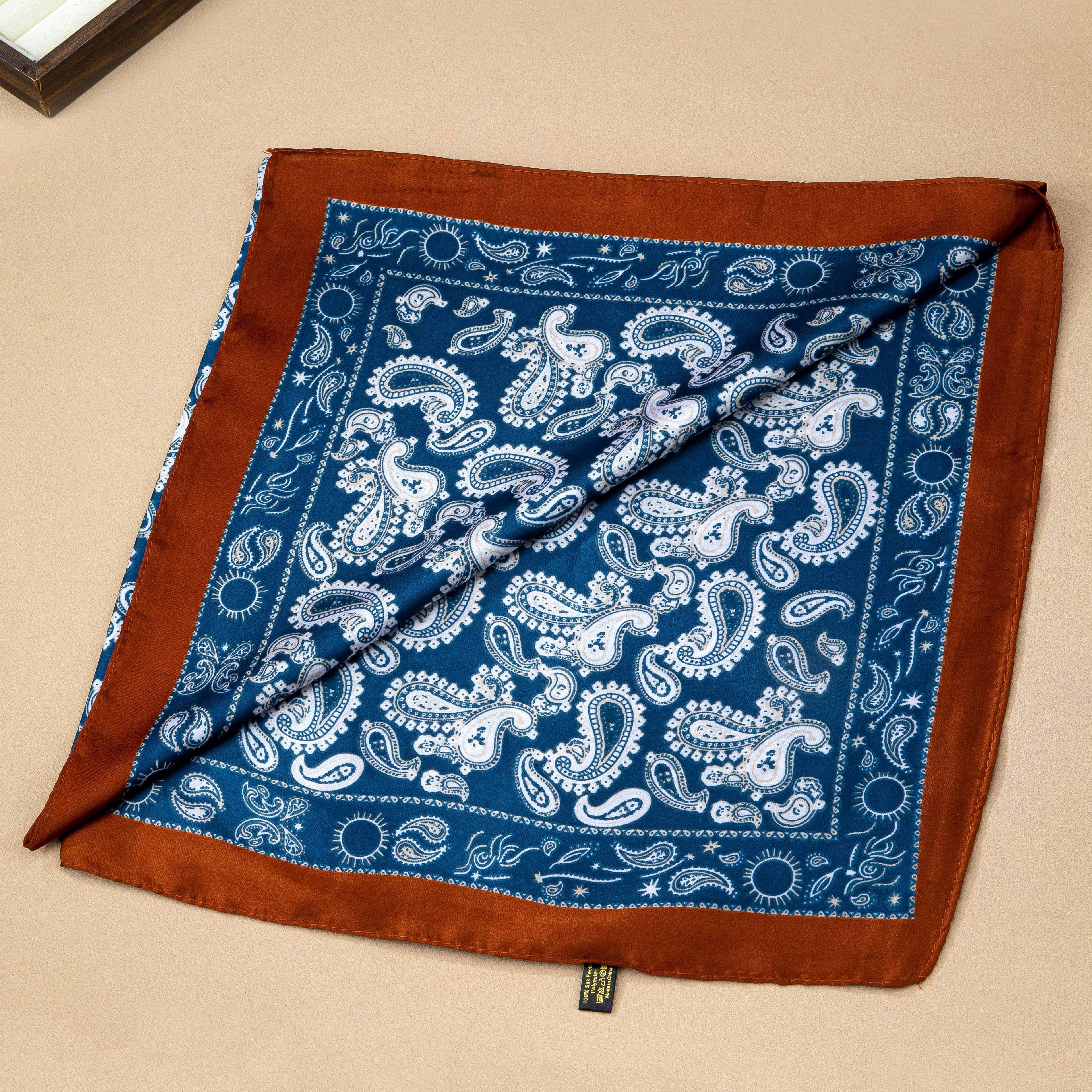 Teal Paisley Border Square Scarf