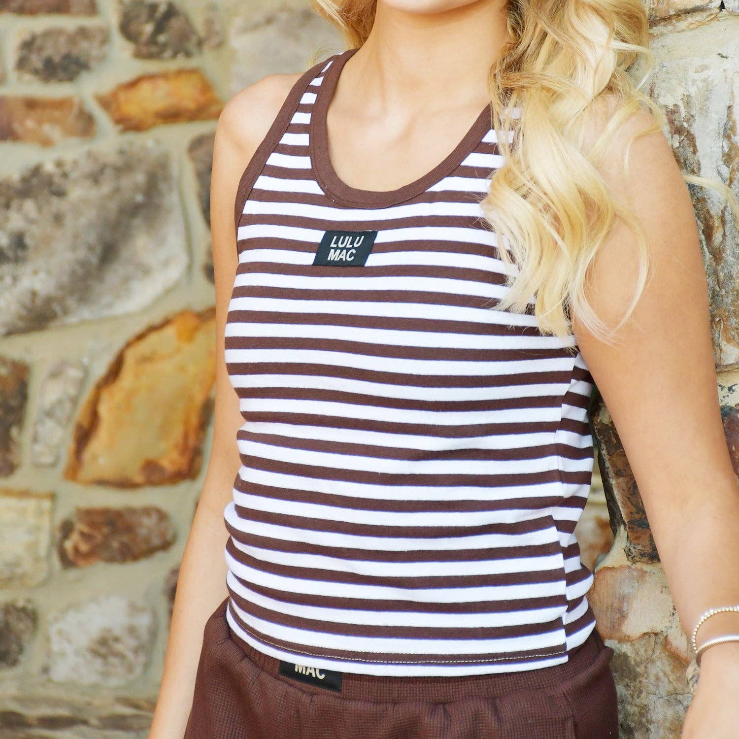 Brown Stripe Tank Lulu Mac — classic stripe design for a timeless look and sleeveless