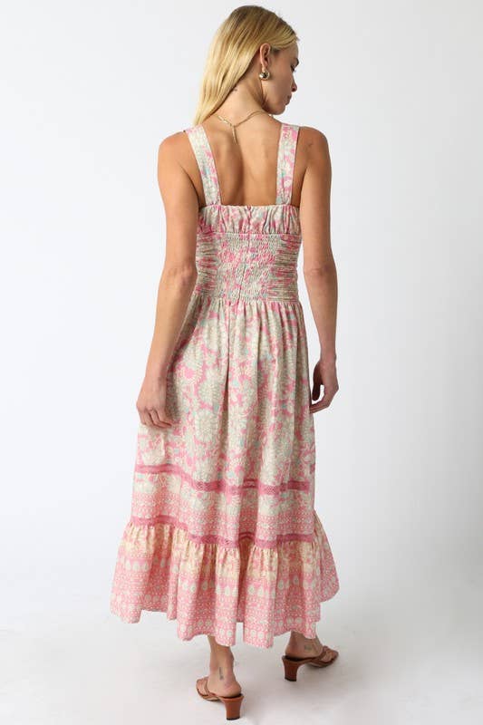 Pink & Green Floral Maxi Dress