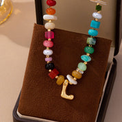 Multicolor Gemstone Chip Initial Necklace