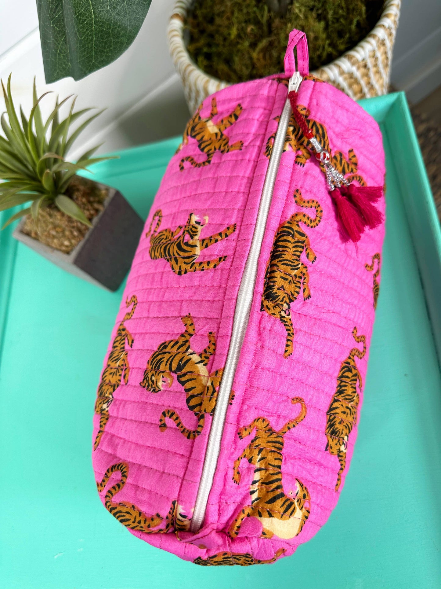 Pink Tiger Quilted Makeup Bag