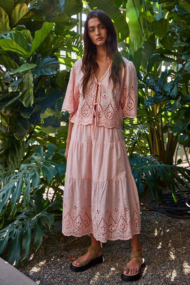 Woven Embroidered V-Neck Top